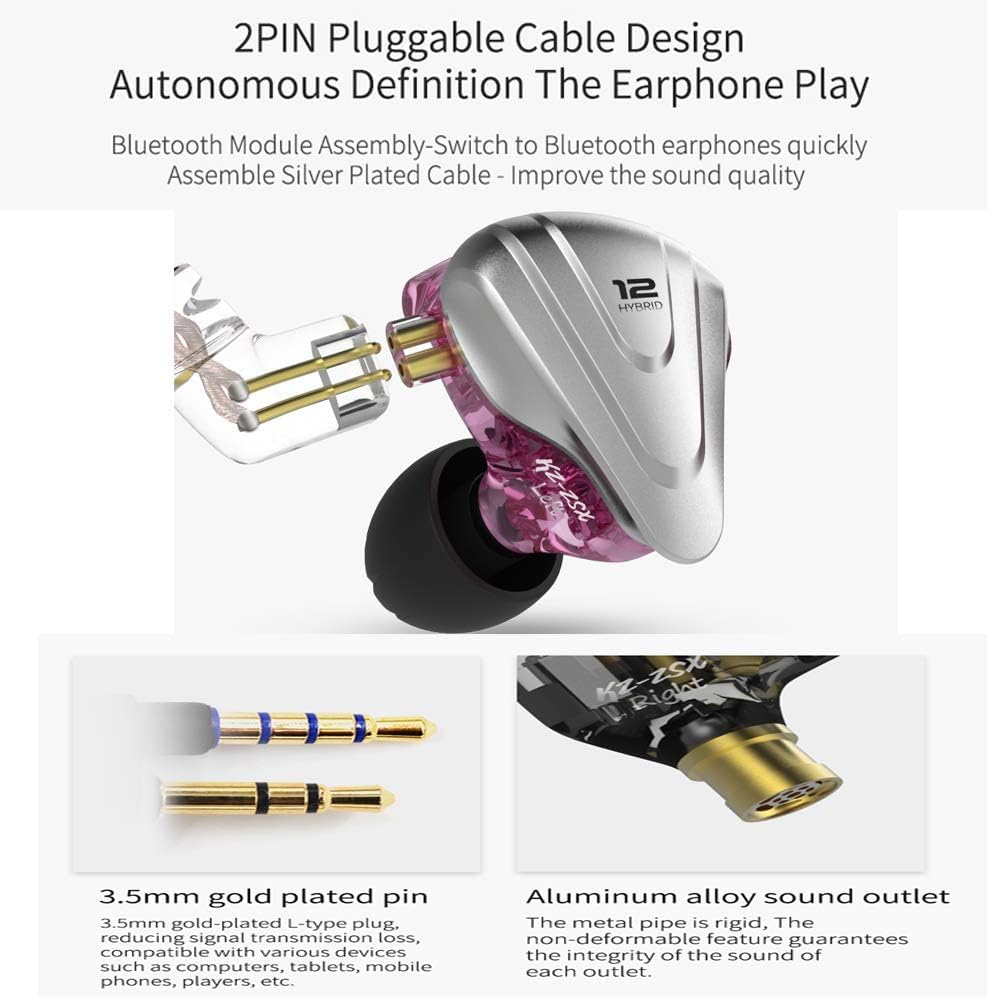 KZ ZSX in Ear Headphone Monitor, Hybrid Hifi IEM Earphone with 5BA 1DD 6 Drivers Wired Earphone, KZ Earbuds with Detachable 2 Pin Cable for Church Band Musician Singer(Black No Mic)