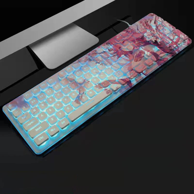 Anime Gaming Keyboard 104 Keys Mute USB Wired Backlit Gaming Keyboard Chocolate Keycap for Office Laptop PC Games