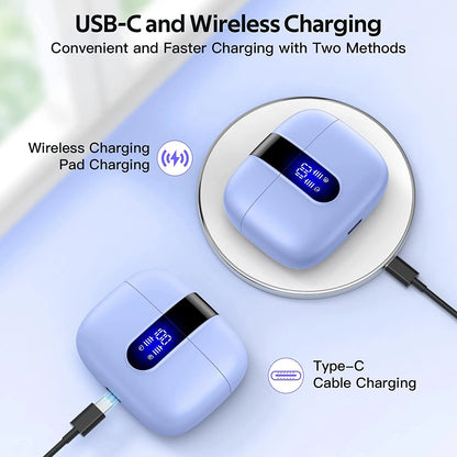Bluetooth Headphones True Wireless Earbuds 60H Playback LED Power Display Earphones with Wireless Charging Case IPX5 Waterproof In-Ear Earbuds with Mic for TV Smart Phone Laptop Computer Sports