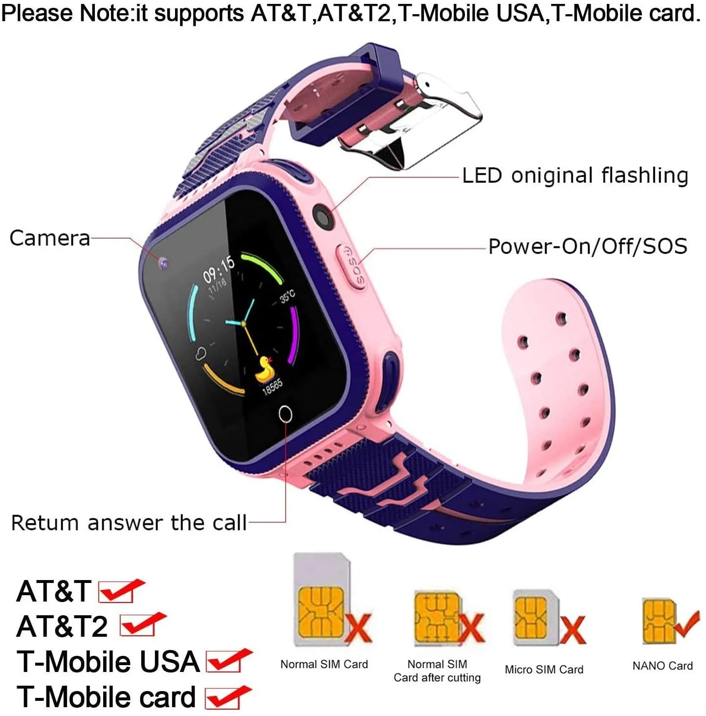 4G Kids Smart Watch,Kids Phone Smartwatch W GPS Tracker Waterproof,Alarm,Pedometer,Camera,Sos,Touch Screen Wifi Bluetooth Digital Wrist Watch for Boys Girls Android Ios,3-12 Years Old Children Gifts