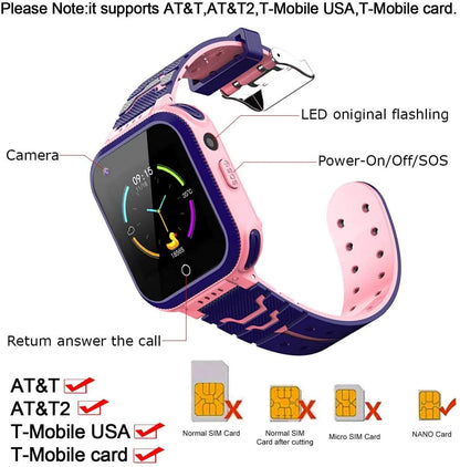 4G Kids Smart Watch,Kids Phone Smartwatch W GPS Tracker Waterproof,Alarm,Pedometer,Camera,Sos,Touch Screen Wifi Bluetooth Digital Wrist Watch for Boys Girls Android Ios,3-12 Years Old Children Gifts