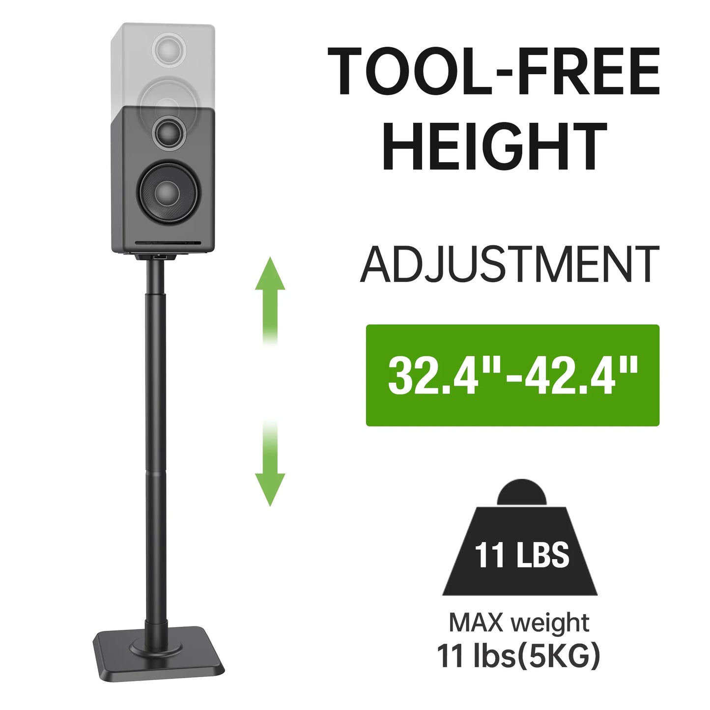 Speaker Stand Height Adjustable for Satellite & Bookshelf Speaker(Only Speaker Stand Pair) - 11LBS Capacity