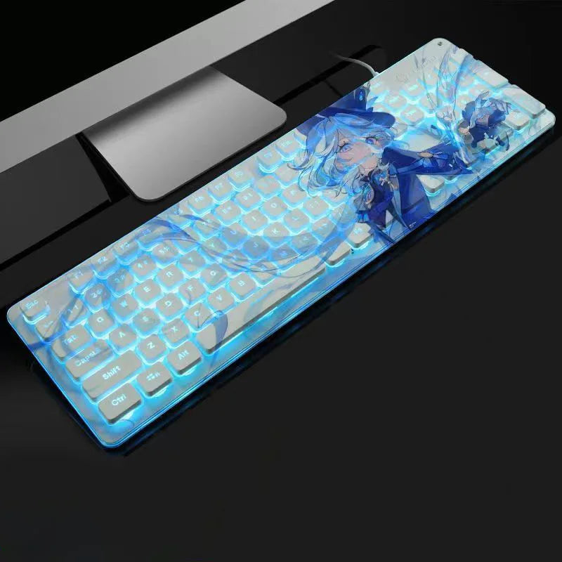 Anime Gaming Keyboard 104 Keys Mute USB Wired Backlit Gaming Keyboard Chocolate Keycap for Office Laptop PC Games