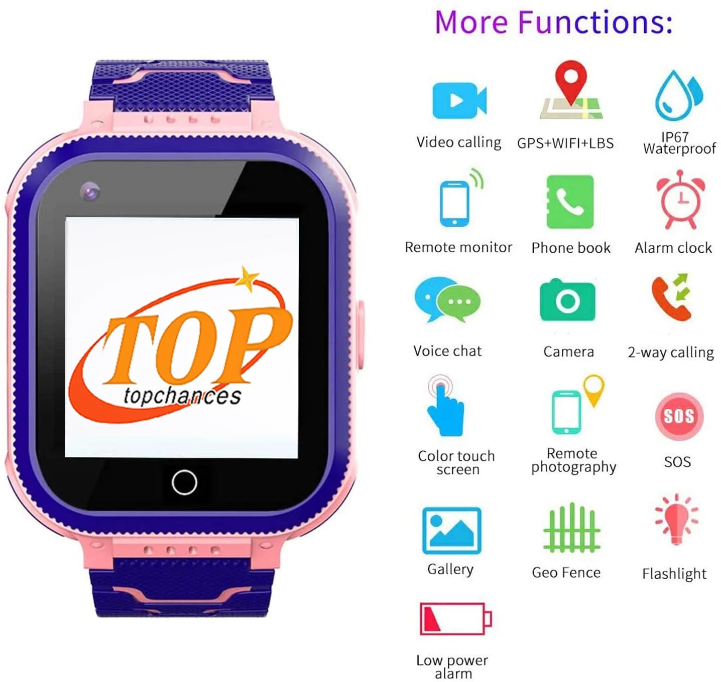4G Kids Smart Watch,Kids Phone Smartwatch W GPS Tracker Waterproof,Alarm,Pedometer,Camera,Sos,Touch Screen Wifi Bluetooth Digital Wrist Watch for Boys Girls Android Ios,3-12 Years Old Children Gifts