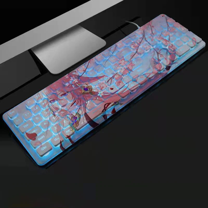 Anime Gaming Keyboard 104 Keys Mute USB Wired Backlit Gaming Keyboard Chocolate Keycap for Office Laptop PC Games