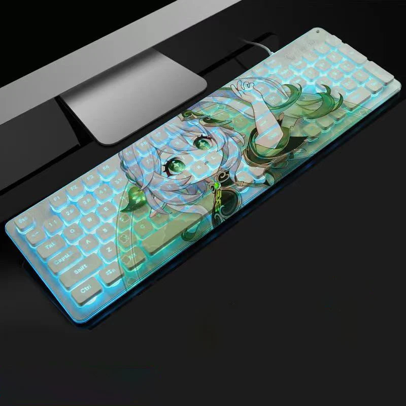 Anime Gaming Keyboard 104 Keys Mute USB Wired Backlit Gaming Keyboard Chocolate Keycap for Office Laptop PC Games