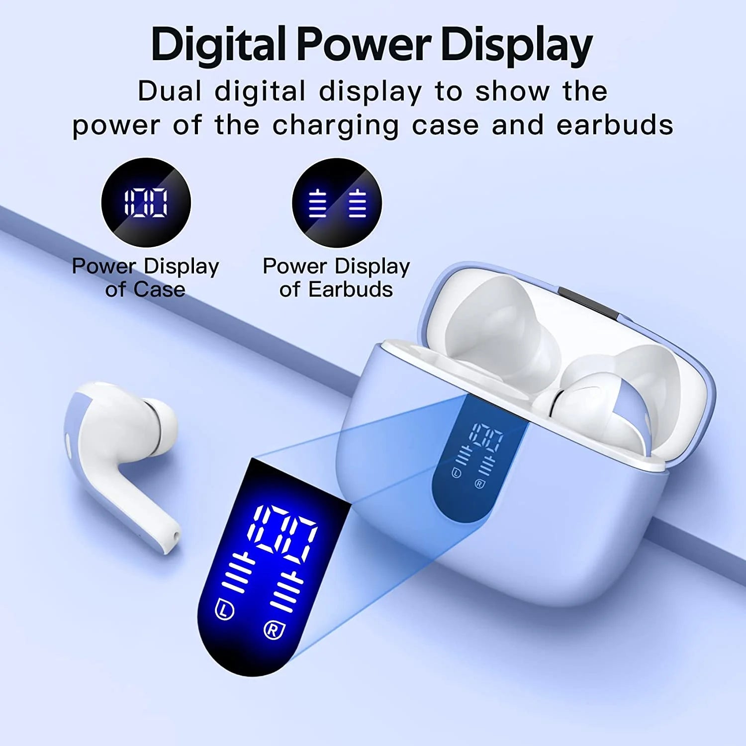 Bluetooth Headphones True Wireless Earbuds 60H Playback LED Power Display Earphones with Wireless Charging Case IPX5 Waterproof In-Ear Earbuds with Mic for TV Smart Phone Laptop Computer Sports