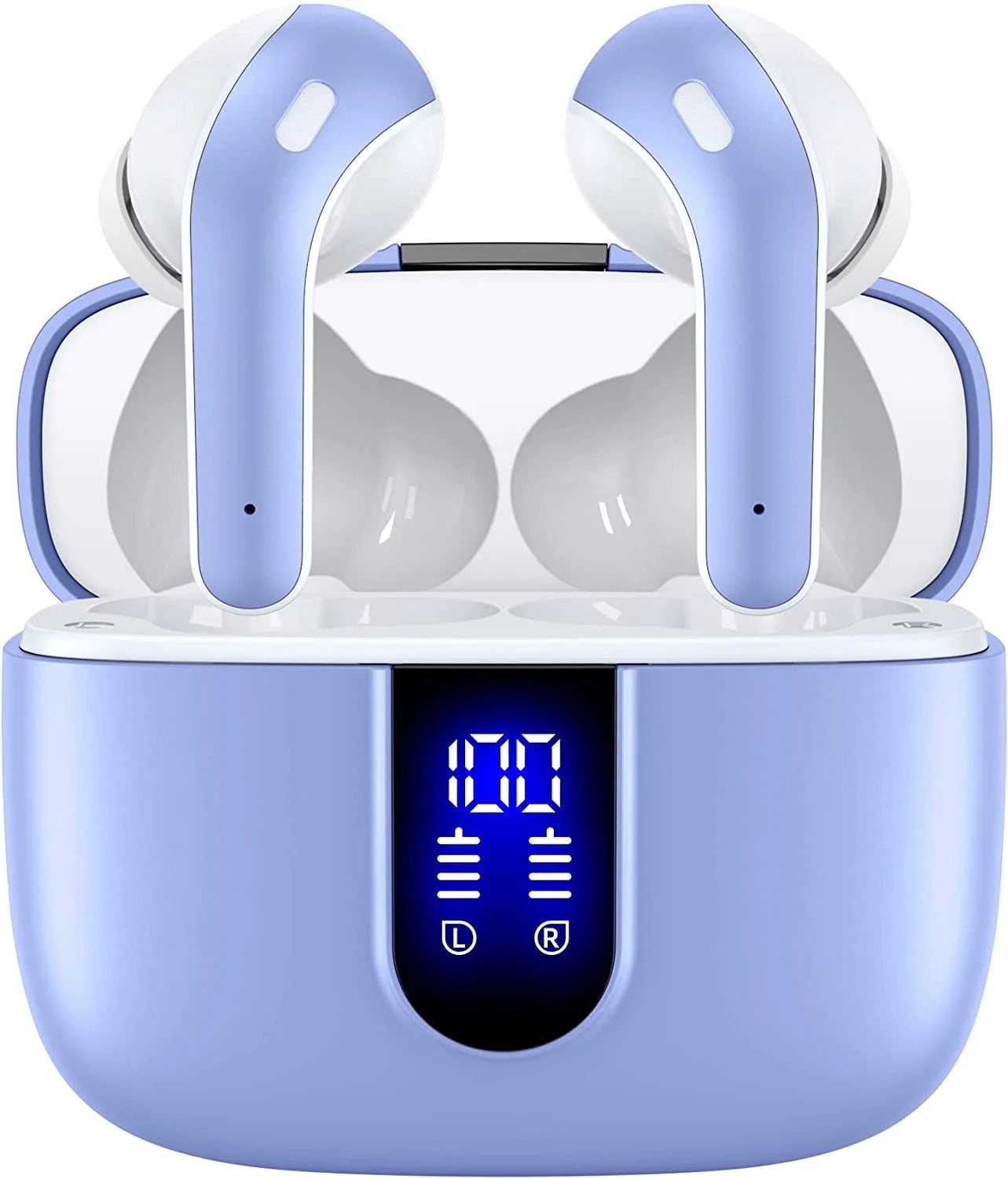 Bluetooth Headphones True Wireless Earbuds 60H Playback LED Power Display Earphones with Wireless Charging Case IPX5 Waterproof In-Ear Earbuds with Mic for TV Smart Phone Laptop Computer Sports