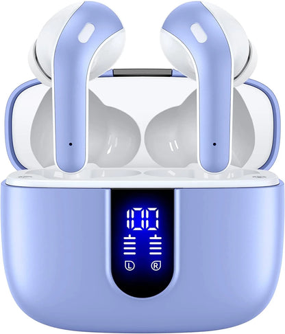 Bluetooth Headphones True Wireless Earbuds 60H Playback LED Power Display Earphones with Wireless Charging Case IPX5 Waterproof In-Ear Earbuds with Mic for TV Smart Phone Laptop Computer Sports