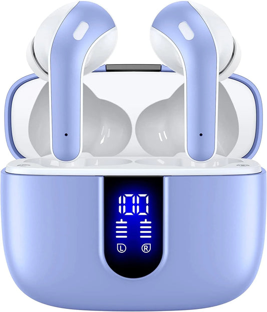 Bluetooth Headphones True Wireless Earbuds 60H Playback LED Power Display Earphones with Wireless Charging Case IPX5 Waterproof In-Ear Earbuds with Mic for TV Smart Phone Laptop Computer Sports