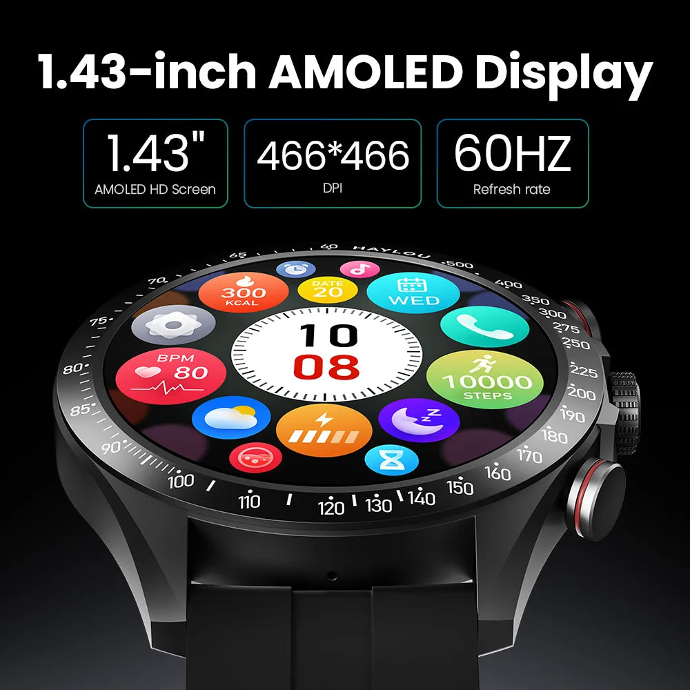 Solar Pro Smart Watch 1.43" AMOLED Display Bluetooth Phone Call Smartwatch Monitor IP68 Waterproof Fitness Watches 128MB