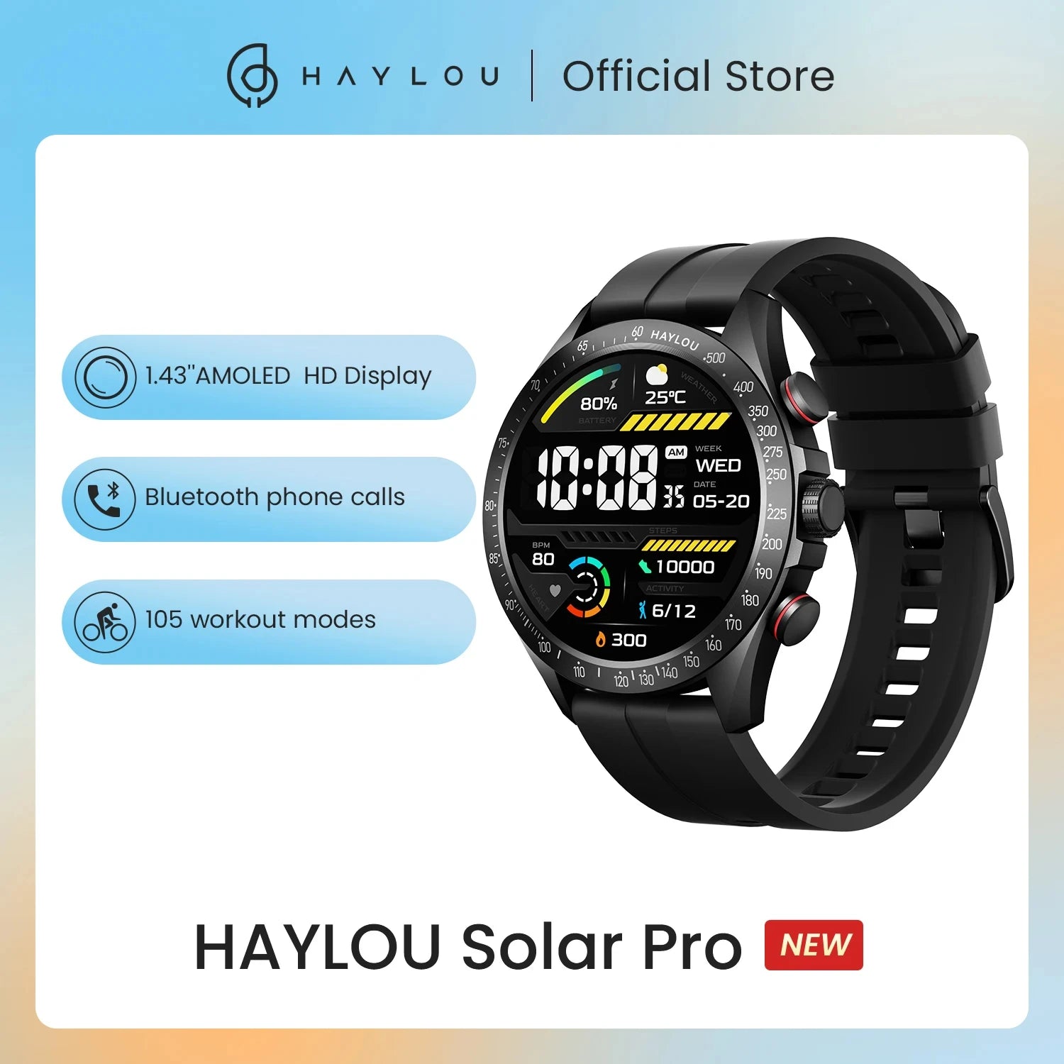 Solar Pro Smart Watch 1.43" AMOLED Display Bluetooth Phone Call Smartwatch Monitor IP68 Waterproof Fitness Watches 128MB