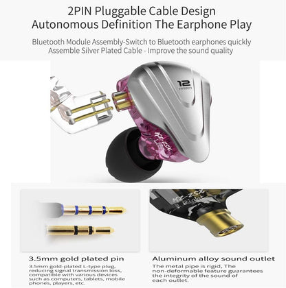 KZ ZSX in Ear Headphone Monitor, Hybrid Hifi IEM Earphone with 5BA 1DD 6 Drivers Wired Earphone, KZ Earbuds with Detachable 2 Pin Cable for Church Band Musician Singer(Black No Mic)