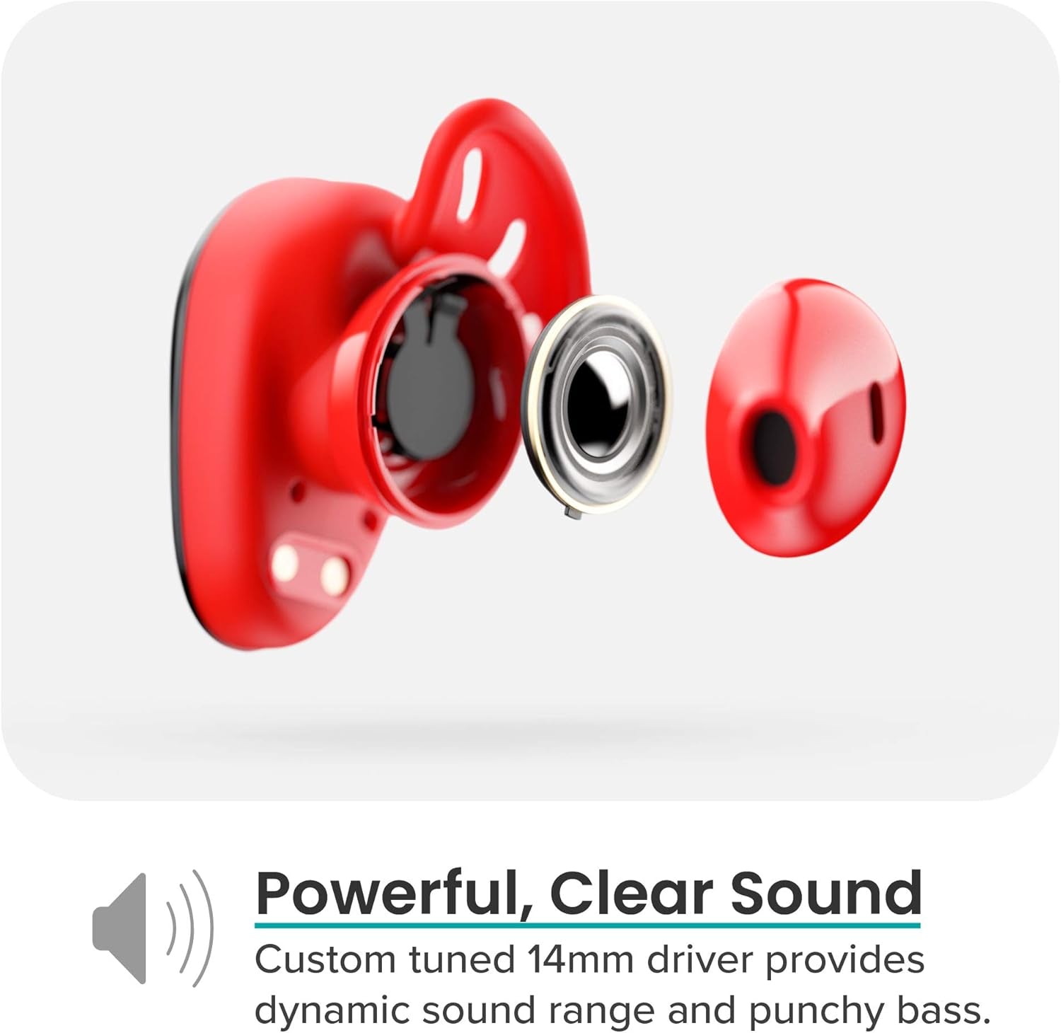 Goal Sport True Wireless Earbuds with 20 Hour Battery, for Workout and Exercise, Water and Sweat Resistant, Touch Controls, and High Audio Quality and Bass, Black/Red