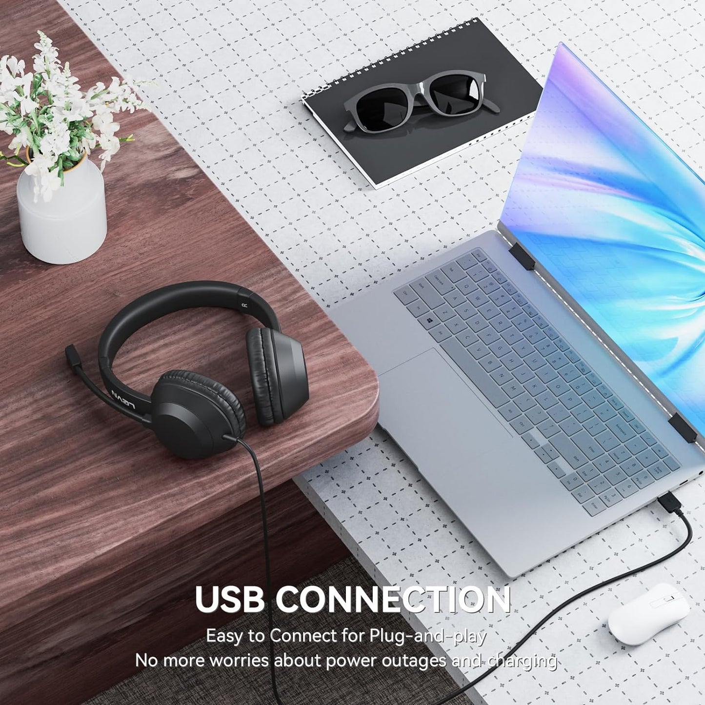 Headset with Mic, USB Headset with Microphone, Computer Headset with Noise Cance