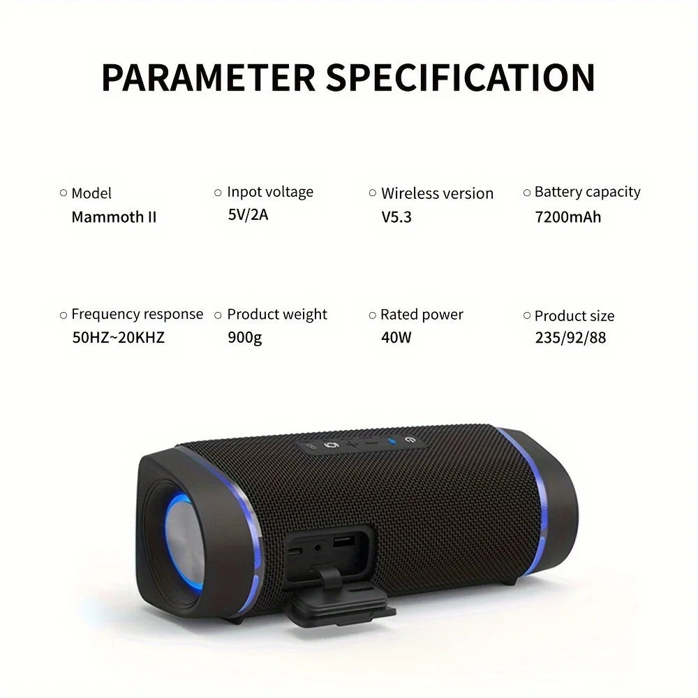 Portable Bluetooth Speaker, IP67 Waterproof Wireless Speaker with 40W Stereo Sound, Mini Speaker with Wireless Stereo Pairing