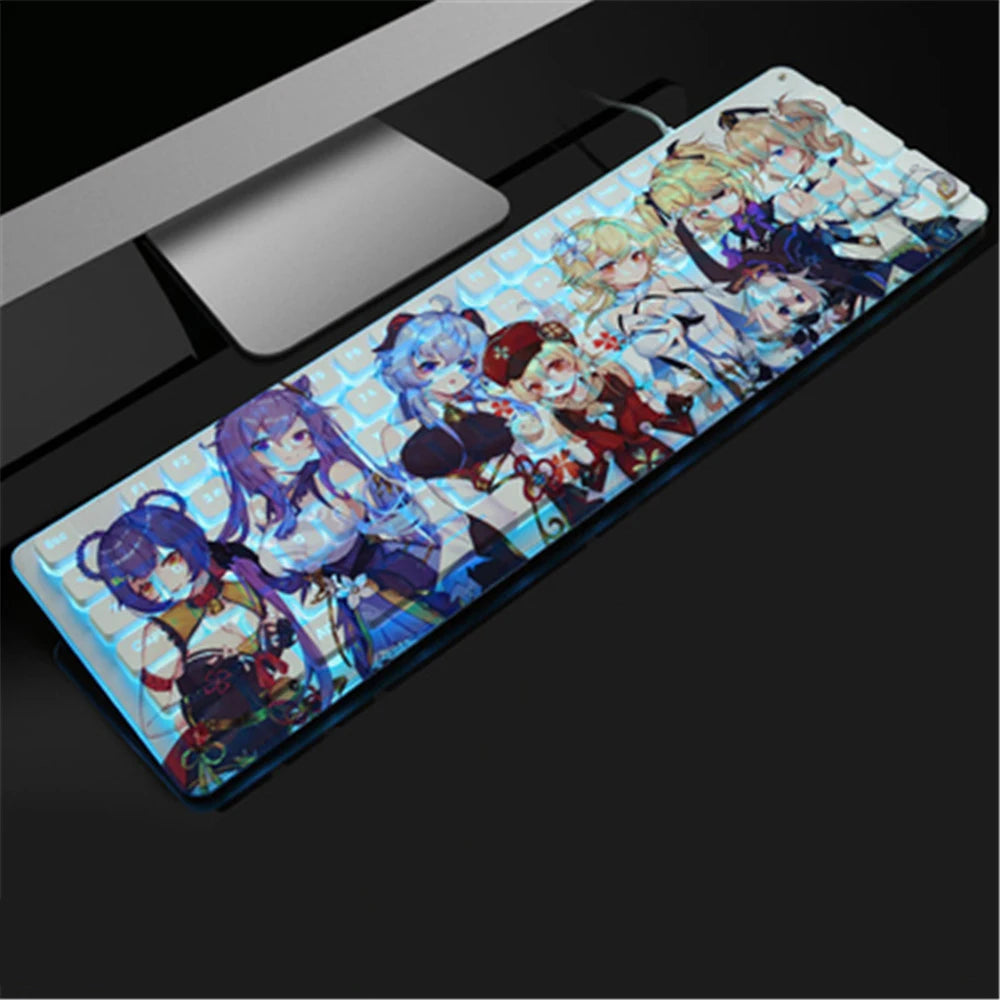 Anime Gaming Keyboard 104 Keys Mute USB Wired Backlit Gaming Keyboard Chocolate Keycap for Office Laptop PC Games