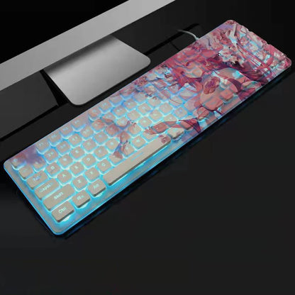 Anime Gaming Keyboard 104 Keys Mute USB Wired Backlit Gaming Keyboard Chocolate Keycap for Office Laptop PC Games