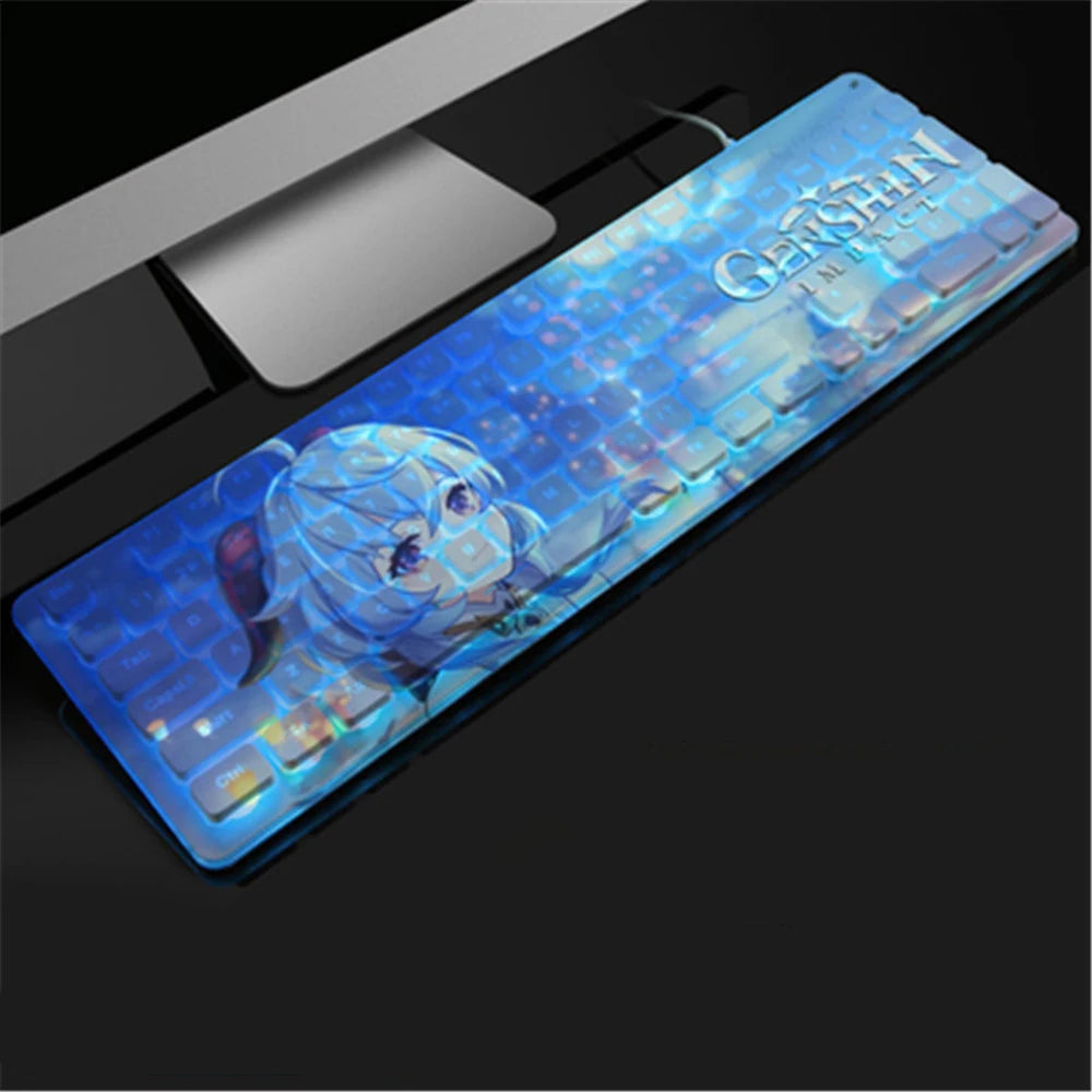 Anime Gaming Keyboard 104 Keys Mute USB Wired Backlit Gaming Keyboard Chocolate Keycap for Office Laptop PC Games