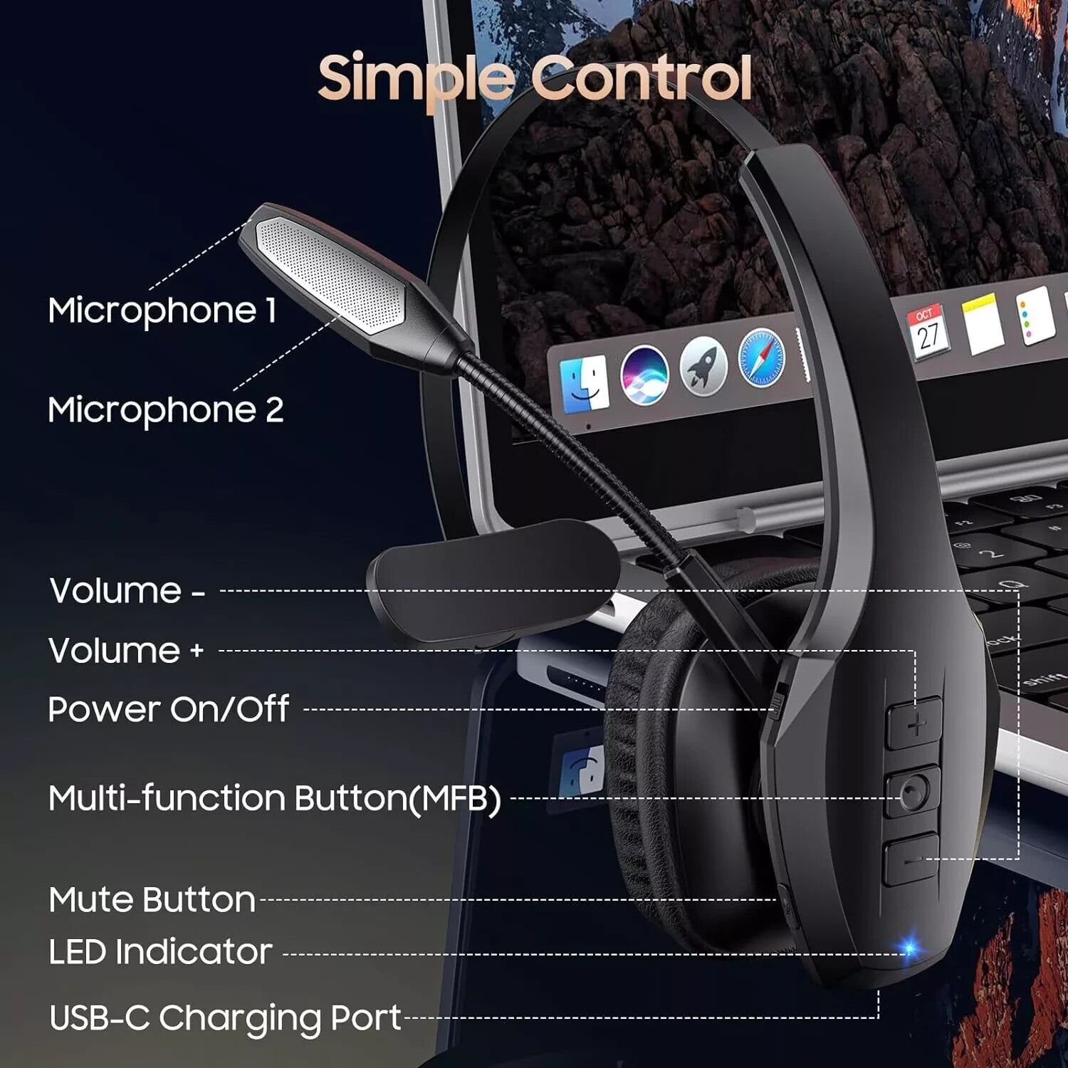 Wireless Headphone Blue Parrot Headset Bluetooth Truck Driver Noise Cancelling
