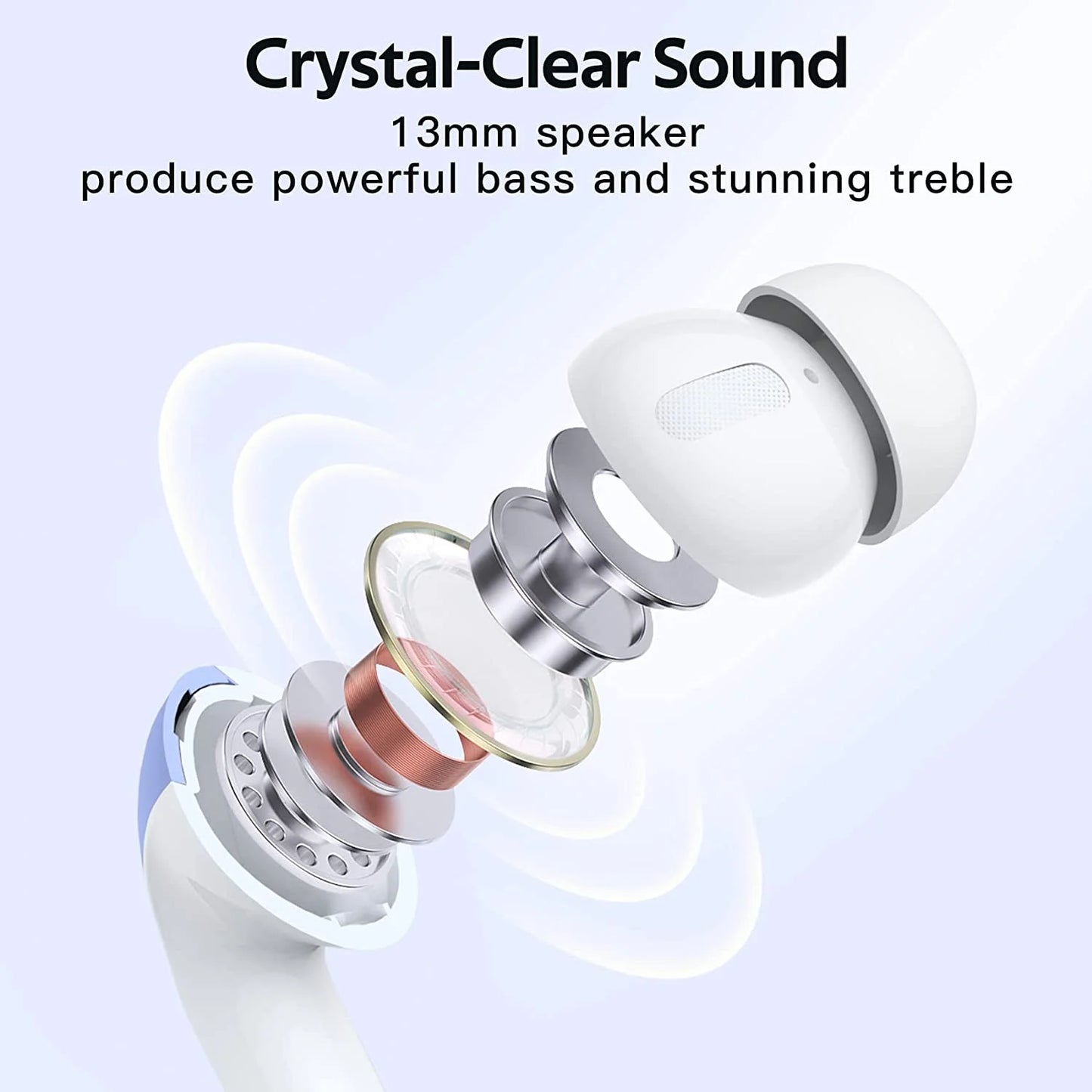 Bluetooth Headphones True Wireless Earbuds 60H Playback LED Power Display Earphones with Wireless Charging Case IPX5 Waterproof In-Ear Earbuds with Mic for TV Smart Phone Laptop Computer Sports