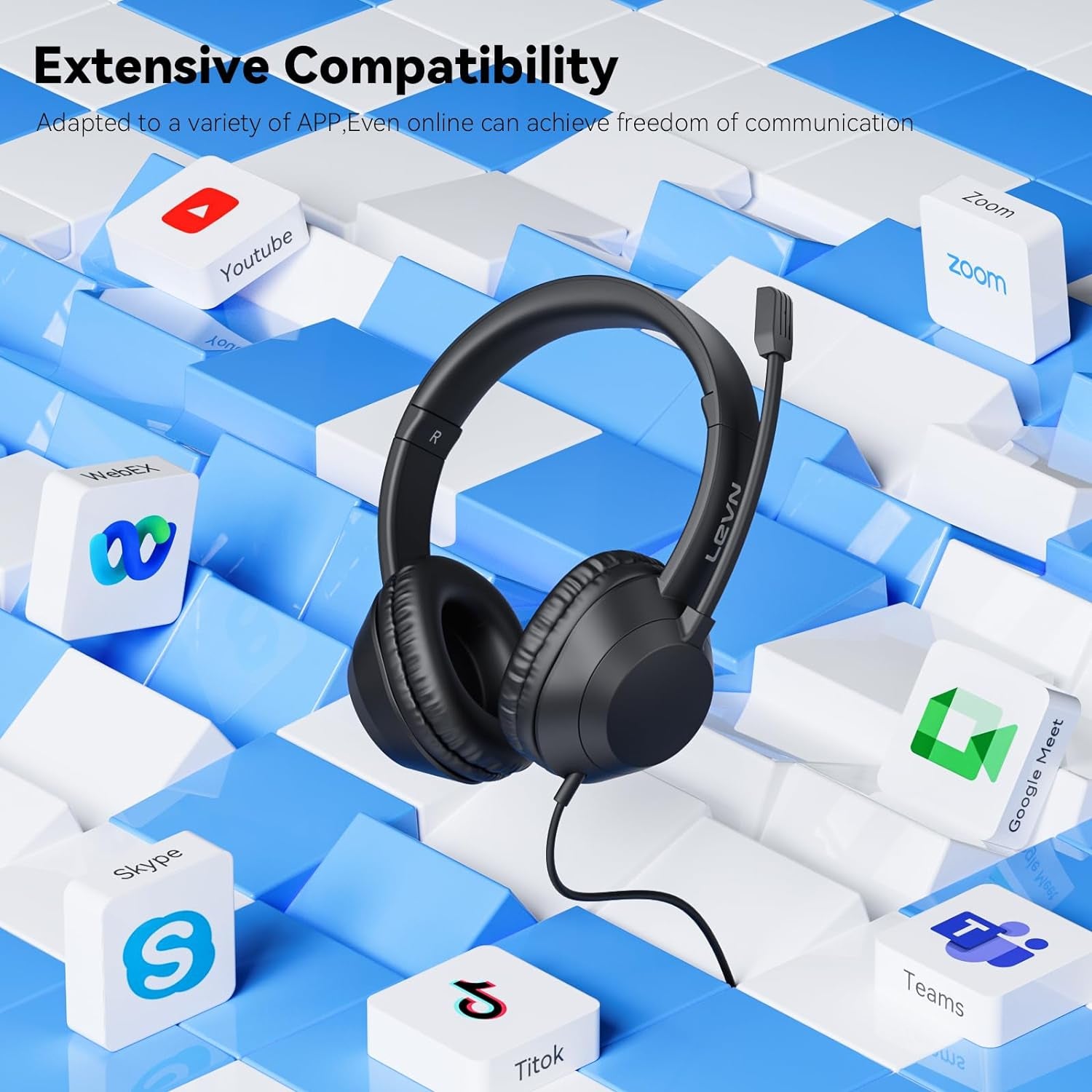 Headset with Mic, USB Headset with Microphone, Computer Headset with Noise Cance
