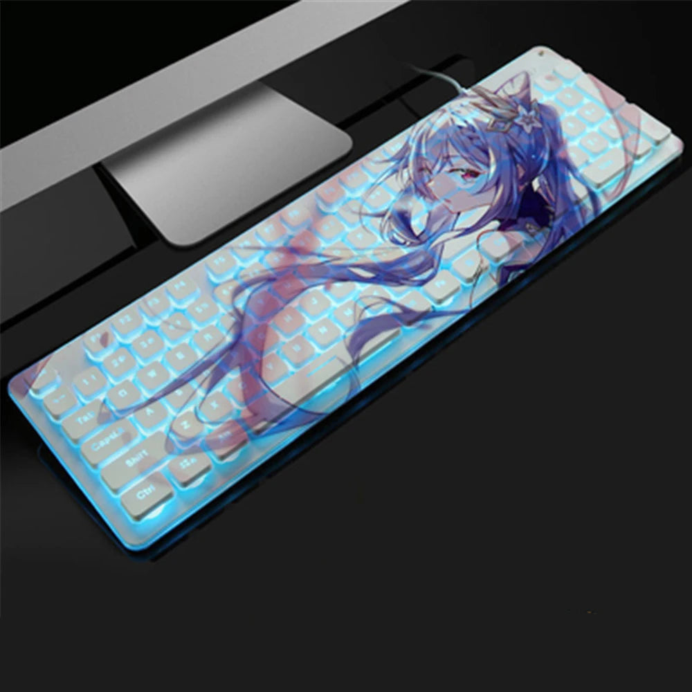 Anime Gaming Keyboard 104 Keys Mute USB Wired Backlit Gaming Keyboard Chocolate Keycap for Office Laptop PC Games