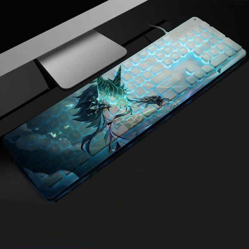 Anime Gaming Keyboard 104 Keys Mute USB Wired Backlit Gaming Keyboard Chocolate Keycap for Office Laptop PC Games