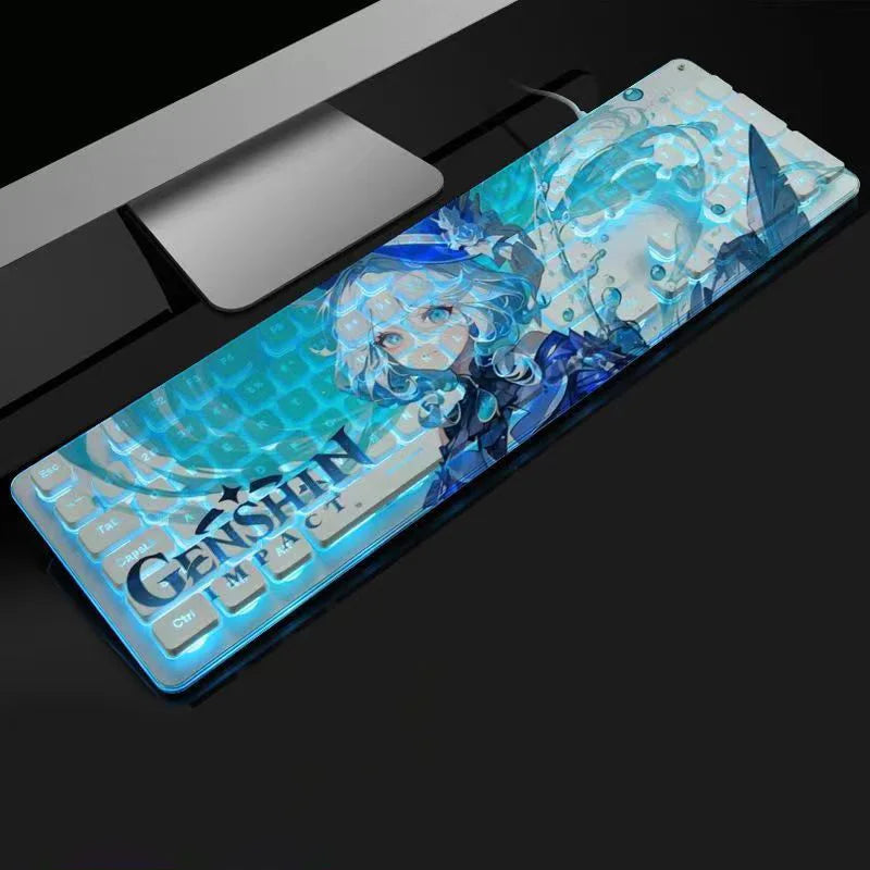 Anime Gaming Keyboard 104 Keys Mute USB Wired Backlit Gaming Keyboard Chocolate Keycap for Office Laptop PC Games