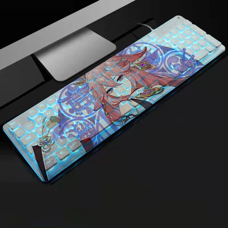 Anime Gaming Keyboard 104 Keys Mute USB Wired Backlit Gaming Keyboard Chocolate Keycap for Office Laptop PC Games