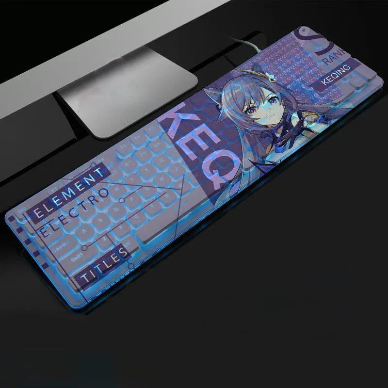 Anime Gaming Keyboard 104 Keys Mute USB Wired Backlit Gaming Keyboard Chocolate Keycap for Office Laptop PC Games