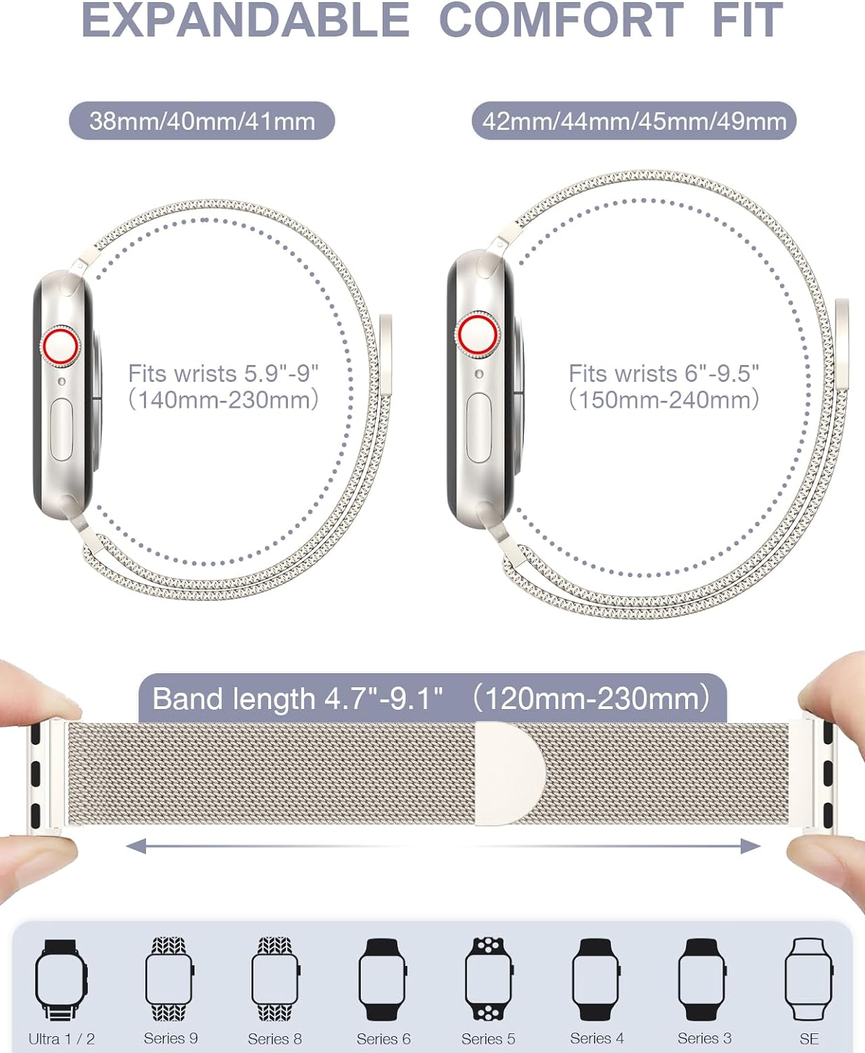 Original Stainless Steel Milanese Apple Watch Band 49Mm/45Mm/44Mm